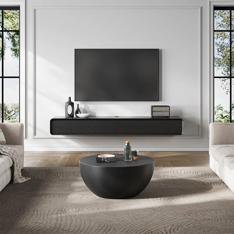 POVISON Schwebendes TV-Lowboard aus Massivholz – Modernes Hängeschrank-TV-Möbel mit Stauraum & Kabelmanagementh
