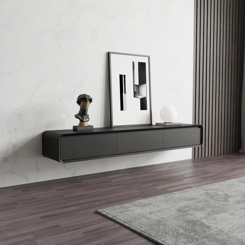 POVISON Schwebendes TV-Lowboard aus Massivholz – Modernes Hängeschrank-TV-Möbel mit Stauraum & Kabelmanagementh