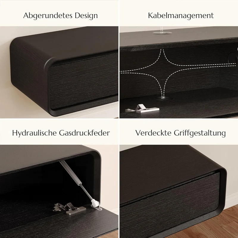 POVISON Schwebendes TV-Lowboard aus Massivholz – Modernes Hängeschrank-TV-Möbel mit Stauraum & Kabelmanagementh