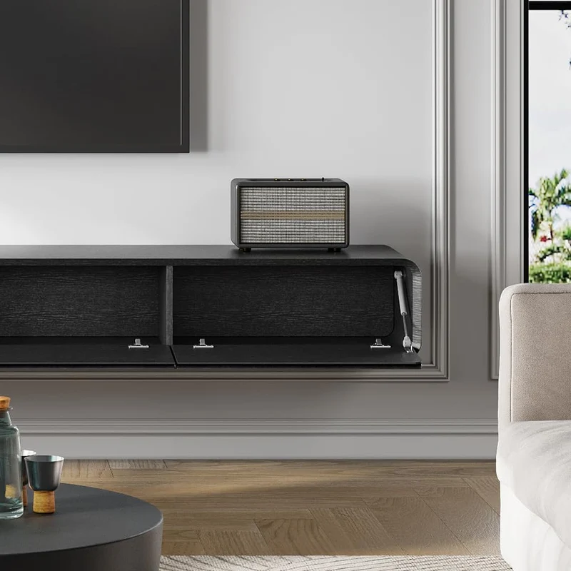 POVISON Schwebendes TV-Lowboard aus Massivholz – Modernes Hängeschrank-TV-Möbel mit Stauraum & Kabelmanagementh