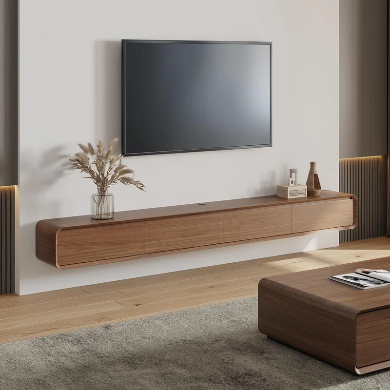 POVISON Schwebendes TV-Lowboard aus Massivholz – Modernes Hängeschrank-TV-Möbel mit Stauraum & Kabelmanagementh