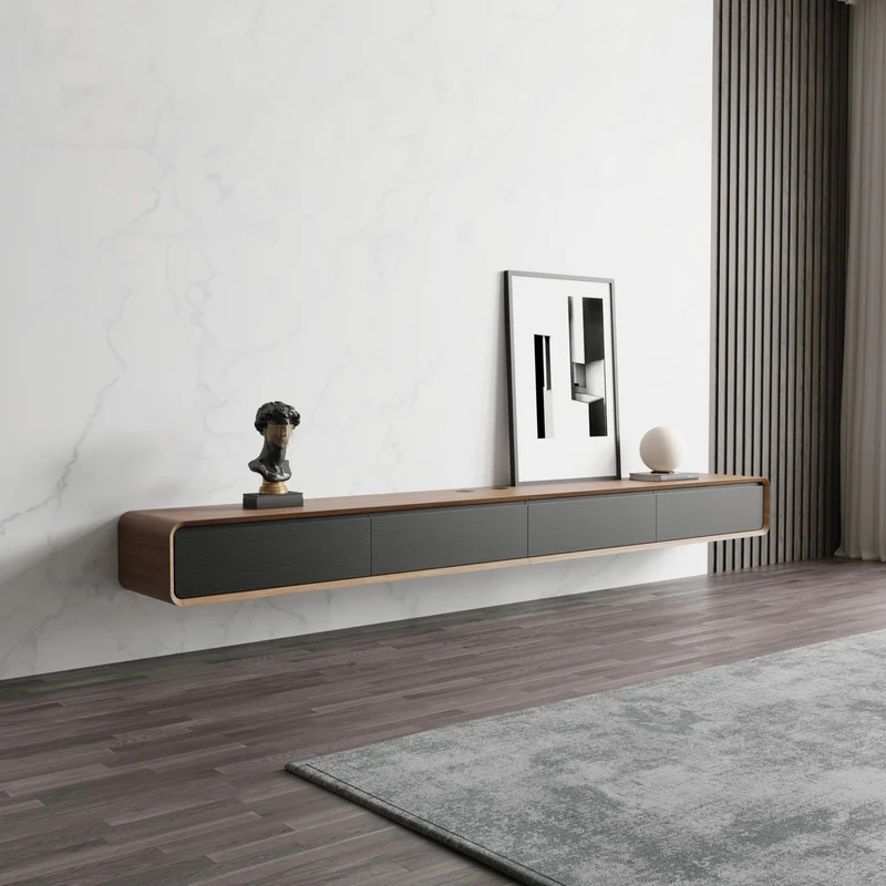 POVISON Schwebendes TV-Lowboard aus Massivholz – Modernes Hängeschrank-TV-Möbel mit Stauraum & Kabelmanagementh