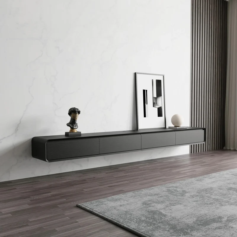 POVISON Schwebendes TV-Lowboard aus Massivholz – Modernes Hängeschrank-TV-Möbel mit Stauraum & Kabelmanagementh