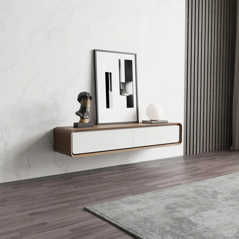 POVISON Schwebendes TV-Lowboard aus Massivholz – Modernes Hängeschrank-TV-Möbel mit Stauraum & Kabelmanagementh
