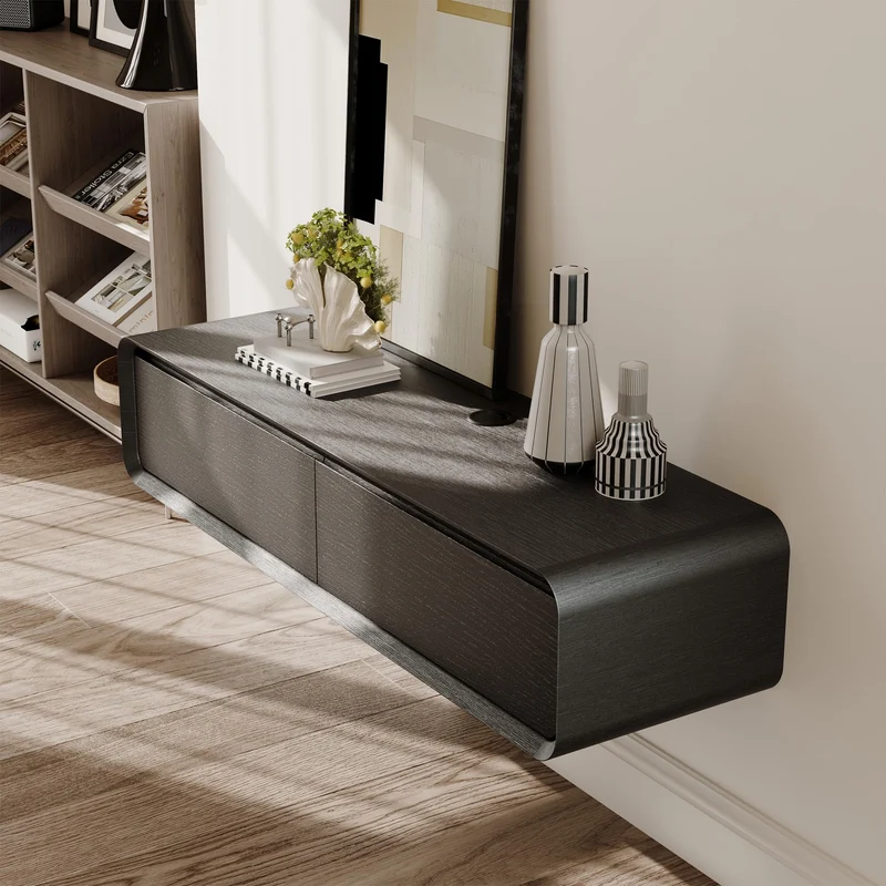 POVISON Schwebendes TV-Lowboard aus Massivholz – Modernes Hängeschrank-TV-Möbel mit Stauraum & Kabelmanagementh