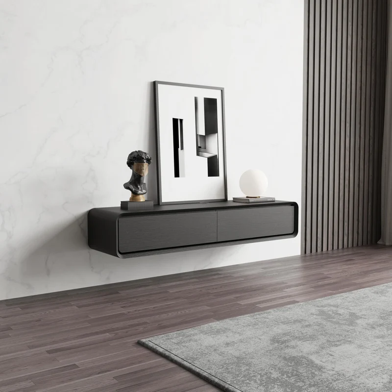 POVISON Schwebendes TV-Lowboard aus Massivholz – Modernes Hängeschrank-TV-Möbel mit Stauraum & Kabelmanagementh