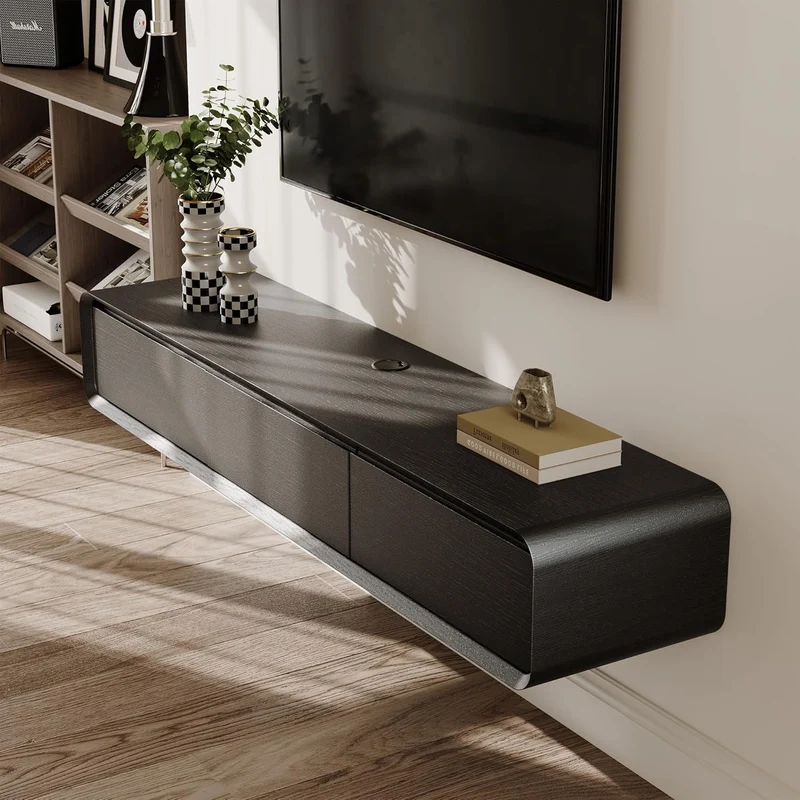 POVISON Schwebendes TV-Lowboard aus Massivholz – Modernes Hängeschrank-TV-Möbel mit Stauraum & Kabelmanagementh