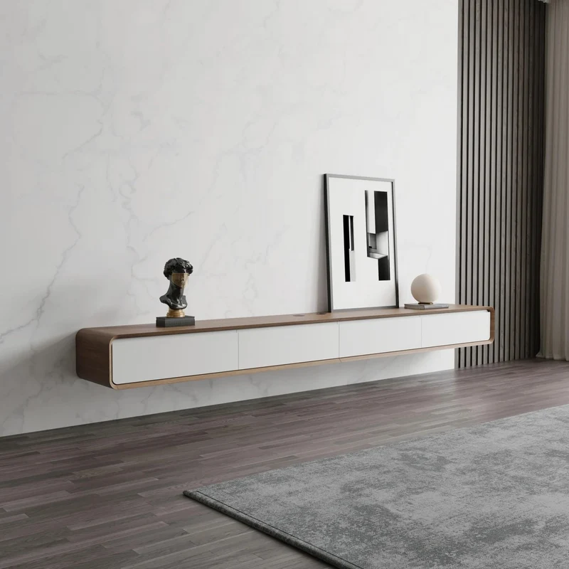 POVISON Schwebendes TV-Lowboard aus Massivholz – Modernes Hängeschrank-TV-Möbel mit Stauraum & Kabelmanagementh