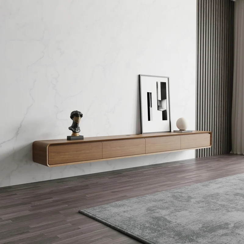 POVISON Schwebendes TV-Lowboard aus Massivholz – Modernes Hängeschrank-TV-Möbel mit Stauraum & Kabelmanagementh