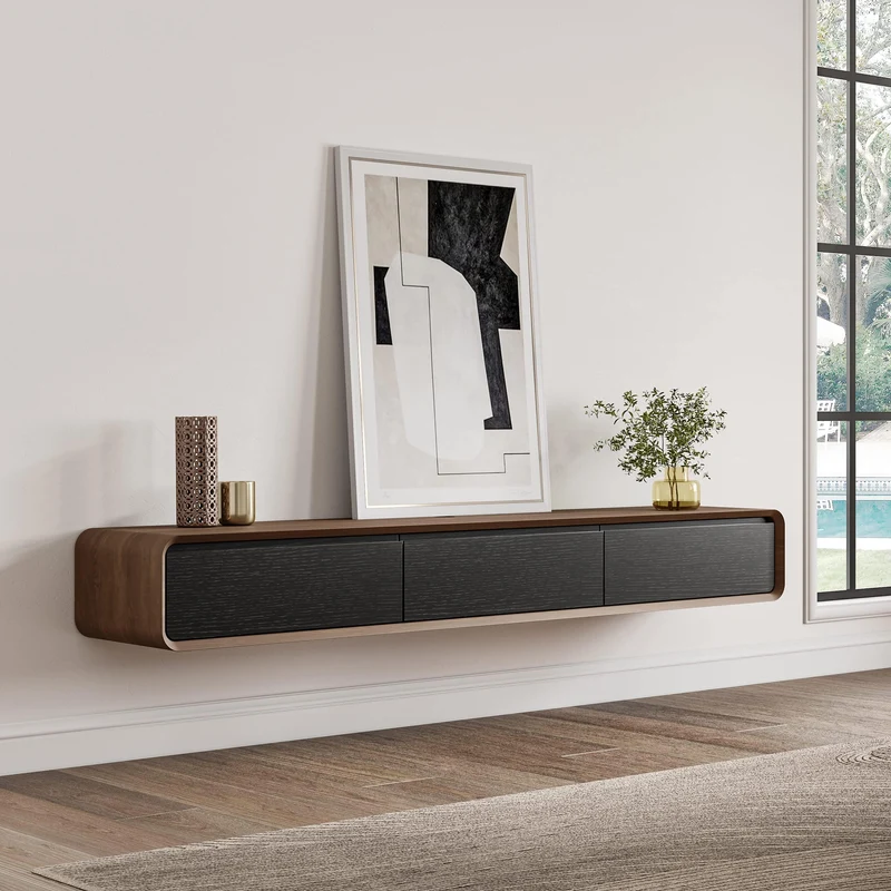 POVISON Schwebendes TV-Lowboard aus Massivholz – Modernes Hängeschrank-TV-Möbel mit Stauraum & Kabelmanagementh