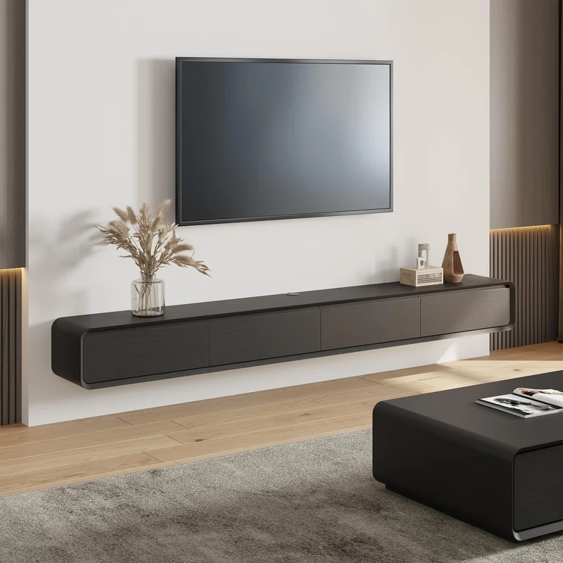 POVISON Schwebendes TV-Lowboard aus Massivholz – Modernes Hängeschrank-TV-Möbel mit Stauraum & Kabelmanagementh