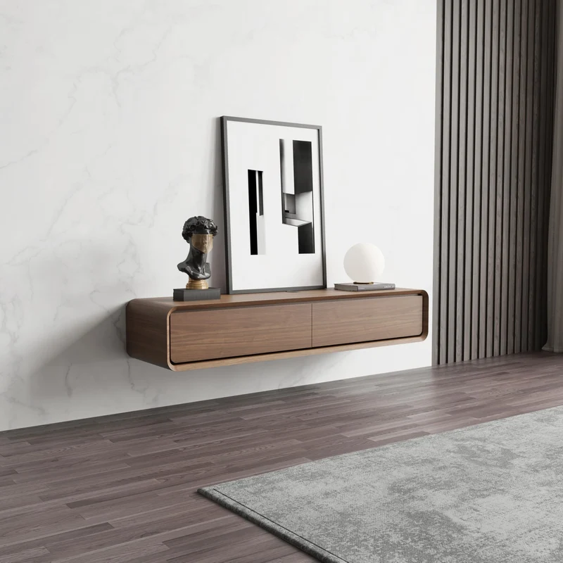 POVISON Schwebendes TV-Lowboard aus Massivholz – Modernes Hängeschrank-TV-Möbel mit Stauraum & Kabelmanagementh