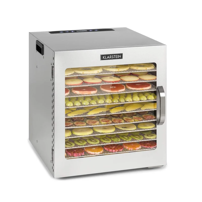 Klarstein Dörrgerät, Dörrautomat für Gemüse, Obst, Pilze & Fleisch, 1500W Edelstahl-Dörrautomat, Trockenautomat mit 16 Metallgitter, Dörrgerät mit 24H Timer & Touch-Display, Food Dehydrator