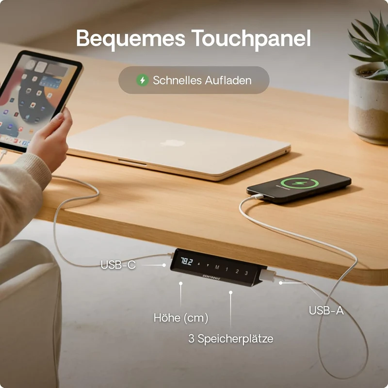 Desktronic HomeOne Elektrisch Höhenverstellbarer Schreibtisch, USB-Anschlüsse, Ergonomischh