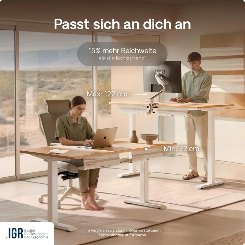 Desktronic HomeOne Elektrisch Höhenverstellbarer Schreibtisch, USB-Anschlüsse, Ergonomischh