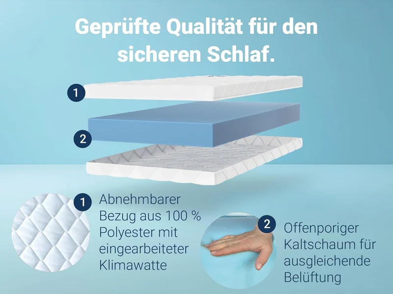 Betten-ABC Kinder & Jugend Matratze - Kaltschaum, Oeko-TEX, waschbarer Bezugh