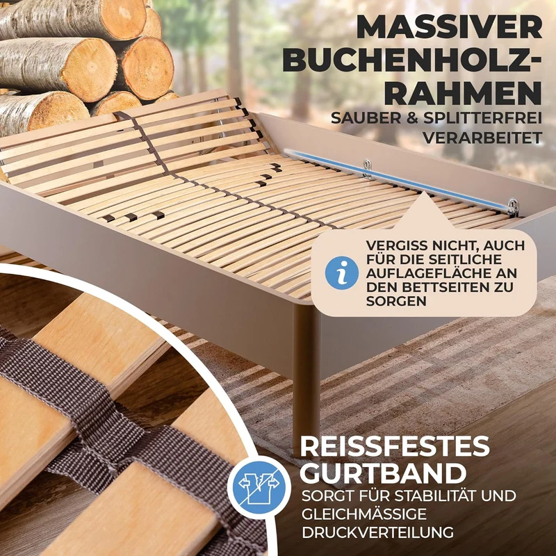Coemo 7-Zonen Lattenrost - verstellbarer Kopfteil, Holzrahmen, Buche, ergonomischh