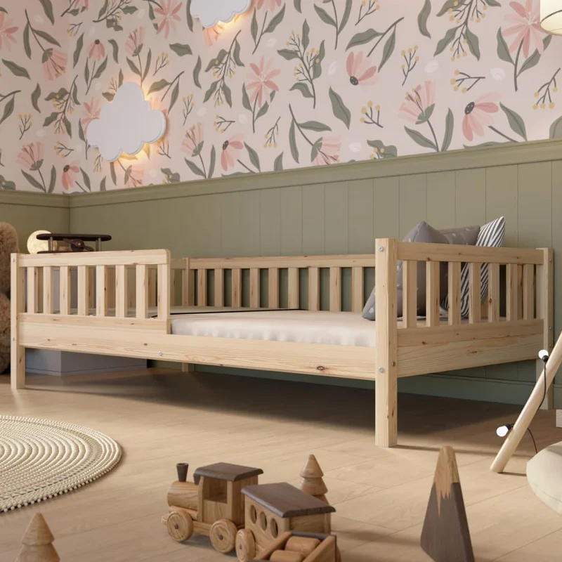 Crazy Pine Kinderbett Montessori mit Schubladen, Massivholz, Rausfallschutz, Lattenrost inklusive, Skandinavisches Designh