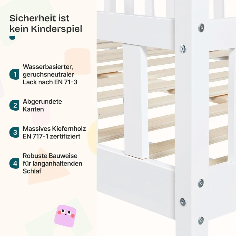 [en.casa] Montessori Kinderbett Hausbett aus Holz mit Rausfallschutz & Lattenrost – Bodenbett für Kinderh