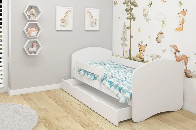 Kinderbett Jugendbett mit einer Schublade und Matratze Weiß ACMA II (180x80 cm + Schublade, Weiß)h