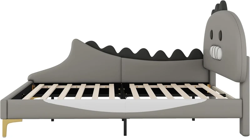 Bett 140x200 mit Lattenrost Kinder Mädchen Doppelbett, Kinderbett, Dinosaurierform, Bettgestell, Jugendbett, Bett für Jungen und Mädchen, PU, ohne Matratzeh