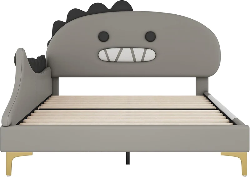 Bett 140x200 mit Lattenrost Kinder Mädchen Doppelbett, Kinderbett, Dinosaurierform, Bettgestell, Jugendbett, Bett für Jungen und Mädchen, PU, ohne Matratzeh