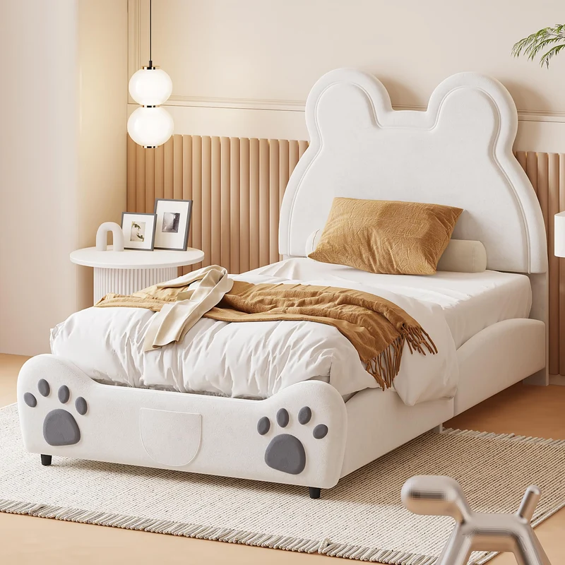 Bett 140x200 mit Lattenrost Kinder Mädchen Doppelbett, Kinderbett, Dinosaurierform, Bettgestell, Jugendbett, Bett für Jungen und Mädchen, PU, ohne Matratzeh