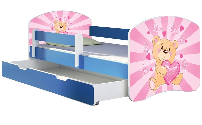 ACMA Kinderbett Jugendbett mit Einer Schublade und Matratze Blau mit Rausfallschutz Lattenrost II 140x70 160x80 180x80 (36 Feuerwehr, 160x80)h