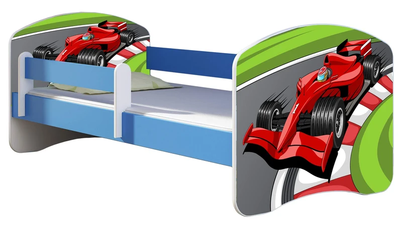ACMA Kinderbett Jugendbett mit Einer Schublade und Matratze Blau mit Rausfallschutz Lattenrost II 140x70 160x80 180x80 (36 Feuerwehr, 160x80)h