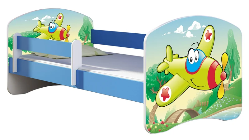 ACMA Kinderbett Jugendbett mit Einer Schublade und Matratze Blau mit Rausfallschutz Lattenrost II 140x70 160x80 180x80 (36 Feuerwehr, 160x80)h