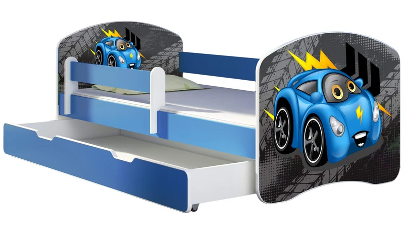 ACMA Kinderbett Jugendbett mit Einer Schublade und Matratze Blau mit Rausfallschutz Lattenrost II 140x70 160x80 180x80 (36 Feuerwehr, 160x80)h