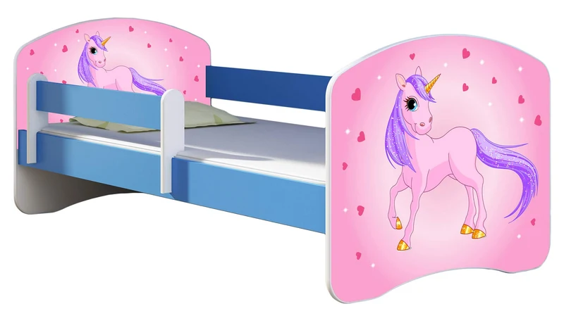 ACMA Kinderbett Jugendbett mit Einer Schublade und Matratze Blau mit Rausfallschutz Lattenrost II 140x70 160x80 180x80 (36 Feuerwehr, 160x80)h
