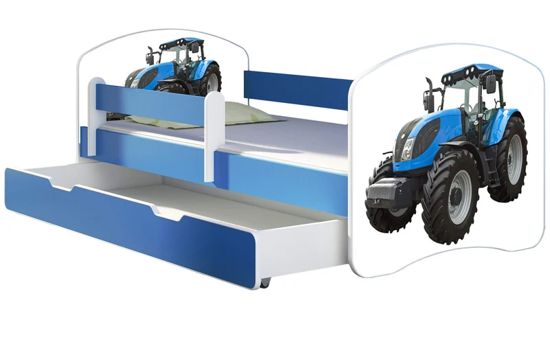 ACMA Kinderbett Jugendbett mit Einer Schublade und Matratze Blau mit Rausfallschutz Lattenrost II 140x70 160x80 180x80 (36 Feuerwehr, 160x80)h