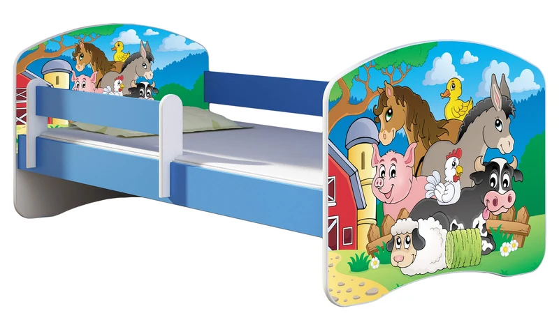 ACMA Kinderbett Jugendbett mit Einer Schublade und Matratze Blau mit Rausfallschutz Lattenrost II 140x70 160x80 180x80 (36 Feuerwehr, 160x80)h