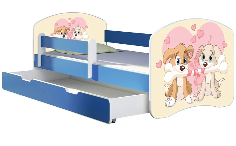 ACMA Kinderbett Jugendbett mit Einer Schublade und Matratze Blau mit Rausfallschutz Lattenrost II 140x70 160x80 180x80 (36 Feuerwehr, 160x80)h