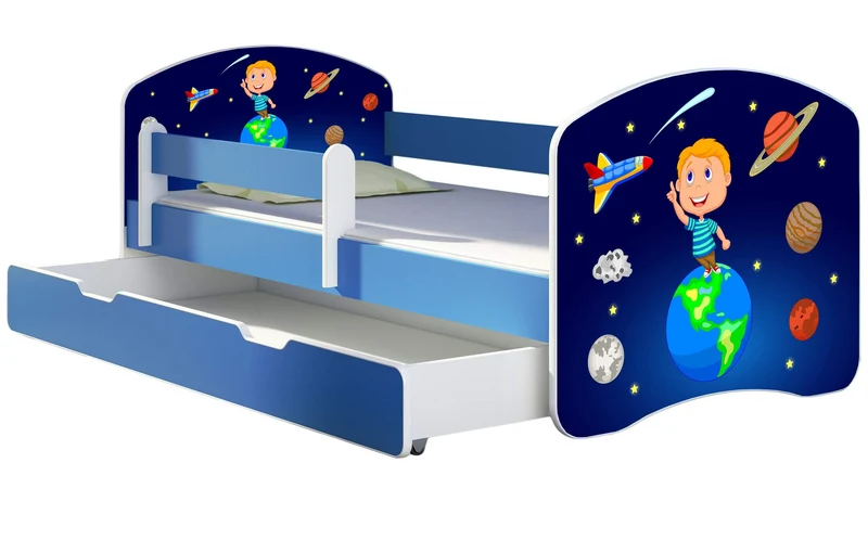 ACMA Kinderbett Jugendbett mit Einer Schublade und Matratze Blau mit Rausfallschutz Lattenrost II 140x70 160x80 180x80 (36 Feuerwehr, 160x80)h