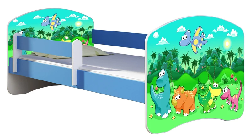 ACMA Kinderbett Jugendbett mit Einer Schublade und Matratze Blau mit Rausfallschutz Lattenrost II 140x70 160x80 180x80 (36 Feuerwehr, 160x80)h