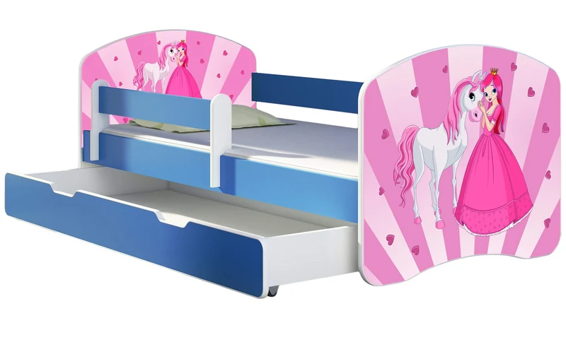 ACMA Kinderbett Jugendbett mit Einer Schublade und Matratze Blau mit Rausfallschutz Lattenrost II 140x70 160x80 180x80 (36 Feuerwehr, 160x80)h