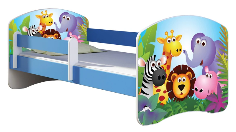 ACMA Kinderbett Jugendbett mit Einer Schublade und Matratze Blau mit Rausfallschutz Lattenrost II 140x70 160x80 180x80 (36 Feuerwehr, 160x80)h