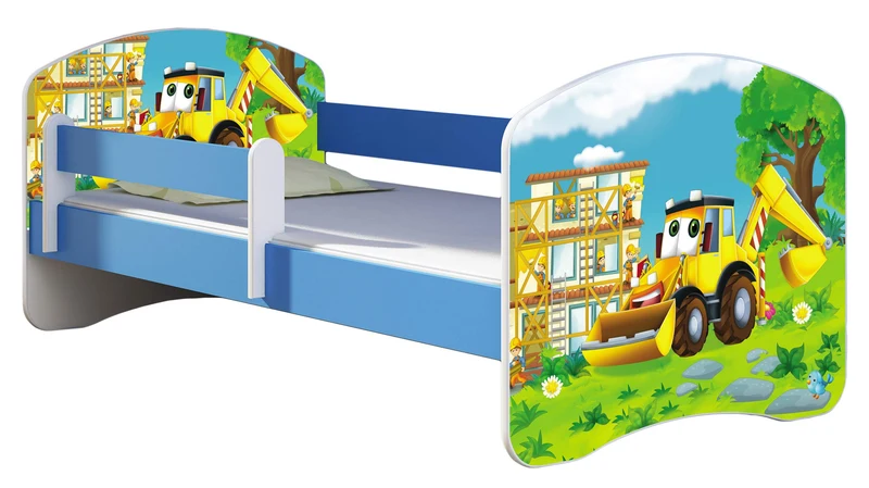 ACMA Kinderbett Jugendbett mit Einer Schublade und Matratze Blau mit Rausfallschutz Lattenrost II 140x70 160x80 180x80 (36 Feuerwehr, 160x80)h