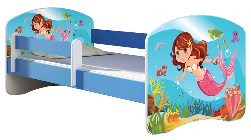 ACMA Kinderbett Jugendbett mit Einer Schublade und Matratze Blau mit Rausfallschutz Lattenrost II 140x70 160x80 180x80 (36 Feuerwehr, 160x80)h