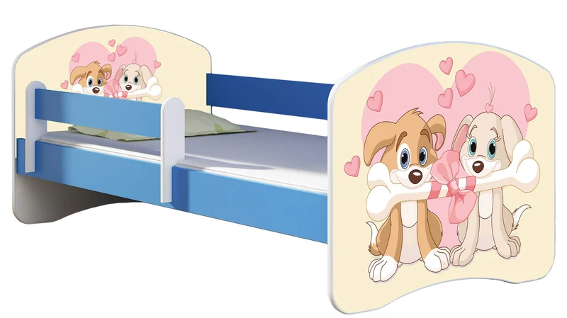 ACMA Kinderbett Jugendbett mit Einer Schublade und Matratze Blau mit Rausfallschutz Lattenrost II 140x70 160x80 180x80 (36 Feuerwehr, 160x80)h