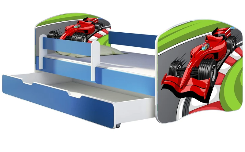 ACMA Kinderbett Jugendbett mit Einer Schublade und Matratze Blau mit Rausfallschutz Lattenrost II 140x70 160x80 180x80 (36 Feuerwehr, 160x80)h
