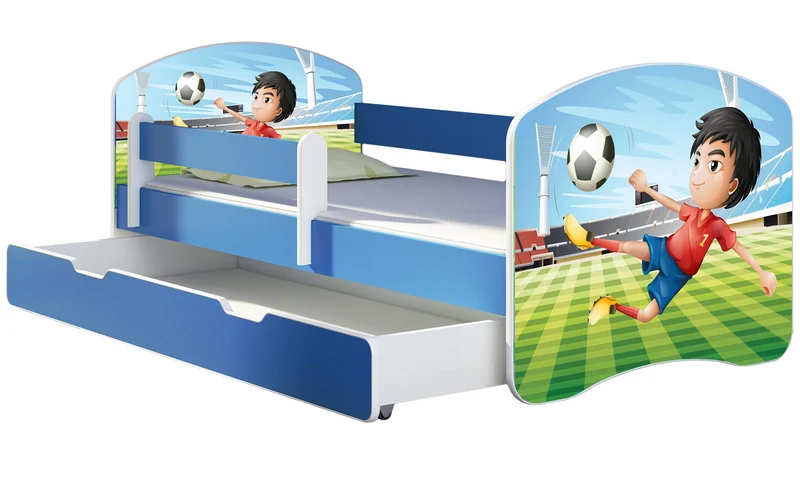 ACMA Kinderbett Jugendbett mit Einer Schublade und Matratze Blau mit Rausfallschutz Lattenrost II 140x70 160x80 180x80 (36 Feuerwehr, 160x80)h