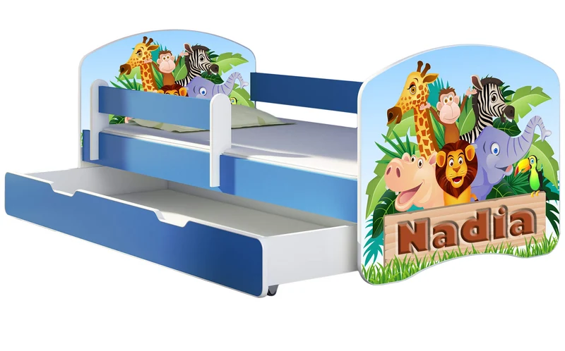 ACMA Kinderbett Jugendbett mit Einer Schublade und Matratze Blau mit Rausfallschutz Lattenrost II 140x70 160x80 180x80 (36 Feuerwehr, 160x80)h
