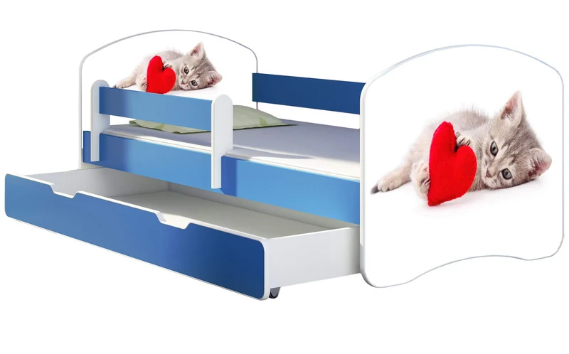 ACMA Kinderbett Jugendbett mit Einer Schublade und Matratze Blau mit Rausfallschutz Lattenrost II 140x70 160x80 180x80 (36 Feuerwehr, 160x80)h