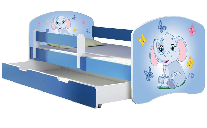 ACMA Kinderbett Jugendbett mit Einer Schublade und Matratze Blau mit Rausfallschutz Lattenrost II 140x70 160x80 180x80 (36 Feuerwehr, 160x80)h