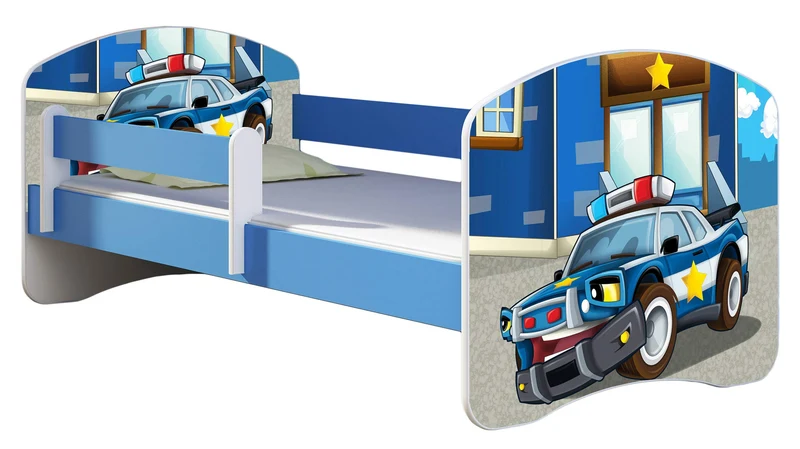 ACMA Kinderbett Jugendbett mit Einer Schublade und Matratze Blau mit Rausfallschutz Lattenrost II 140x70 160x80 180x80 (36 Feuerwehr, 160x80)h