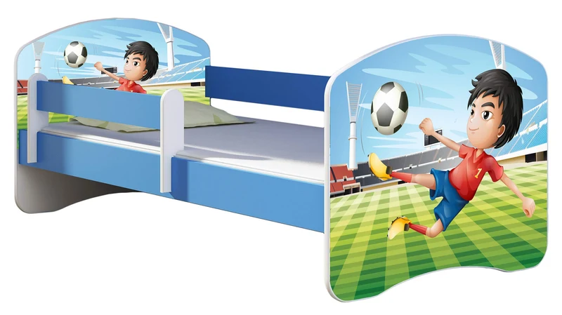 ACMA Kinderbett Jugendbett mit Einer Schublade und Matratze Blau mit Rausfallschutz Lattenrost II 140x70 160x80 180x80 (36 Feuerwehr, 160x80)h