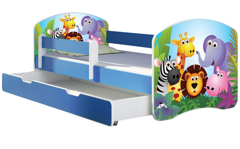 ACMA Kinderbett Jugendbett mit Einer Schublade und Matratze Blau mit Rausfallschutz Lattenrost II 140x70 160x80 180x80 (36 Feuerwehr, 160x80)h